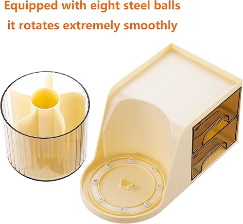 Miniatura 6 de Organizador de escritorio, soporte giratorio de 360 grados para bolígrafos con 6 compartimentos, caja de almacenamiento de suministros de arte para