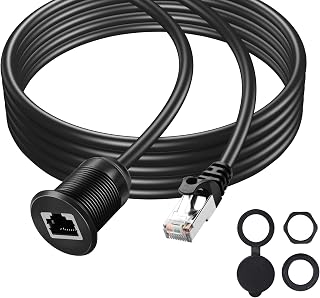 Cat6 RJ45 Panel Mount Extender Cable Male to Female CAT6 Ethernet LAN Cable Threaded Fixed for Car Motorcycle Truck Boat Dashboard Panel Flush Mount Waterproof Dustproof (1.5M/4.9Ft)