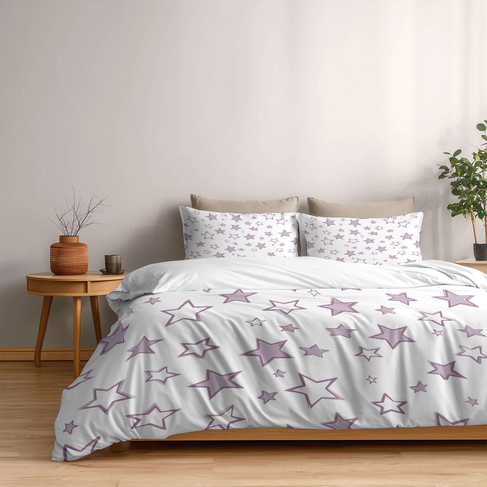 Generisch Nordisch Modern 3-teiliges Bettwäsche-Set, 1 Bettbezug 240 x 220 cm und 2 Kissenbezüge 80 x 80 cm, Elegante Sterne, Mikrofaser, wendbar, modern, Kinderzimmer, Weiss
