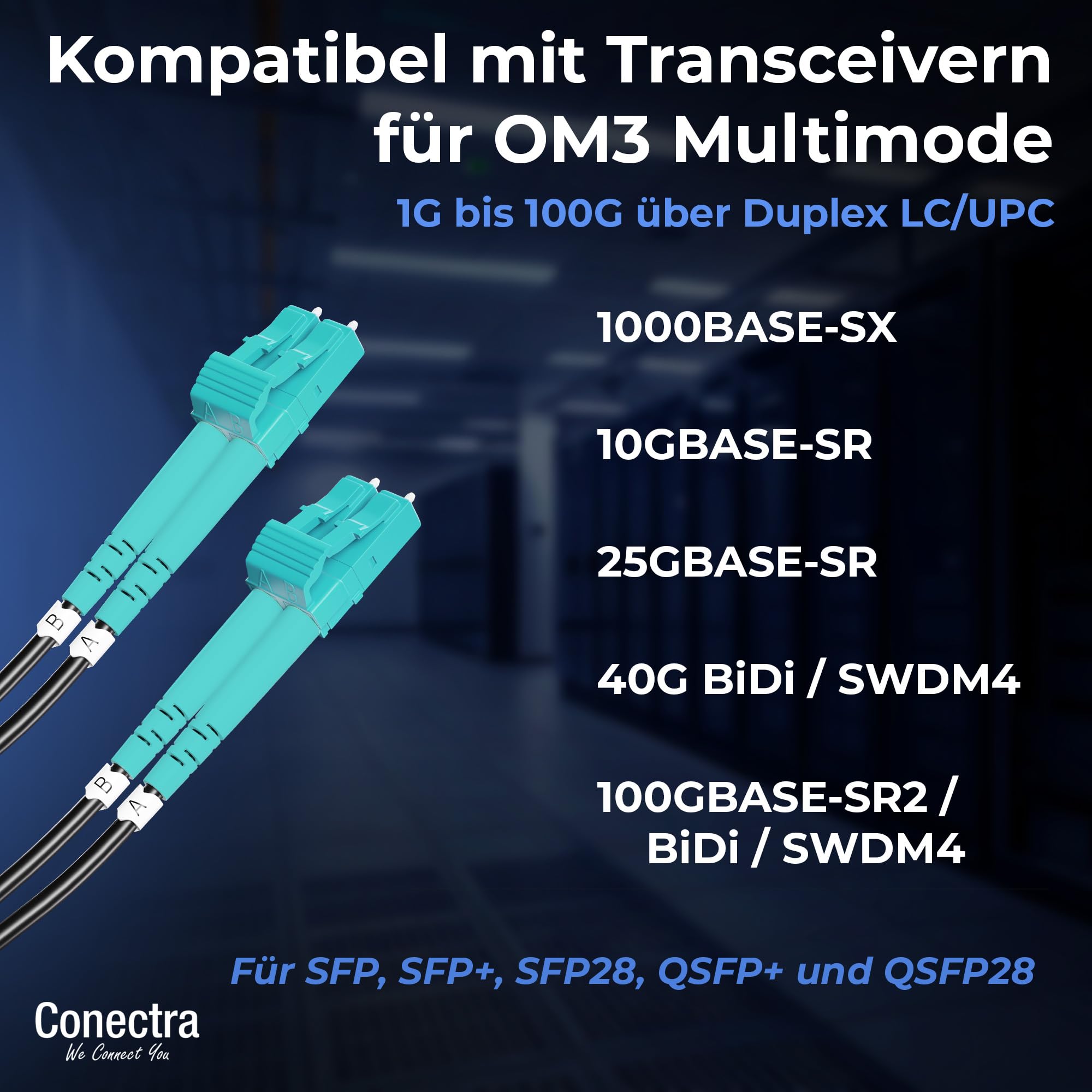 150m Gepanzertes OM3 Duplex Glasfaser-Kabel LC/UPC für Innen- und Außen-Einsatz – LWL Lichtleiter Patch-Kabel Multimode 50/125µm LC UPC LSZH Fiber Optic Cable Indoor/Outdoor ⌀3mm Schwarz