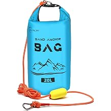 CALPALMY 1-Pack 20L Sand Anchor Bag, 2-in-1 Jet Ski & Kayak Anchor with Floating Buoy and Rope, Collapsible Waterproof Dry Bag for Boat, Paddleboard & Water Sports, Blue