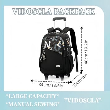 VIDOSCLA Boys Rolling Backpack Trolley BookBag Teens Backpack with Wheels