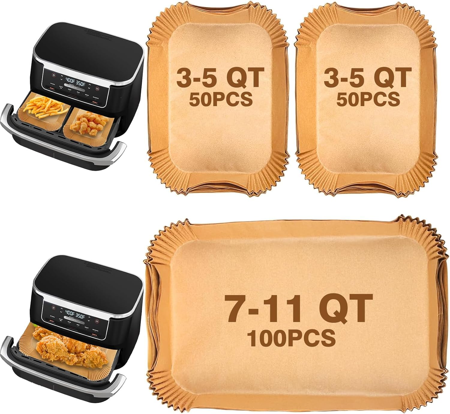 Air Fryer Liners Disposable Compatible with Ninja DZ071 Foodi 7-QT/Instant 9 QT DualZone FlexBasket Air Fryer, 150 Pcs Unbleached Parchment Paper, Accessories for Ninja Foodi Air Fryer - Thumbnail 4