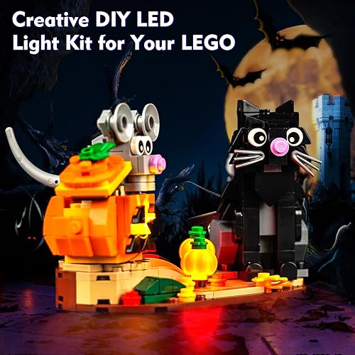 Miniatura 7 de Kit de luces LED para Lego Halloween Cat and Mouse 40570, juego de iluminación de calabaza mejorado, accesorios compatibles con Lego 40570 juego de