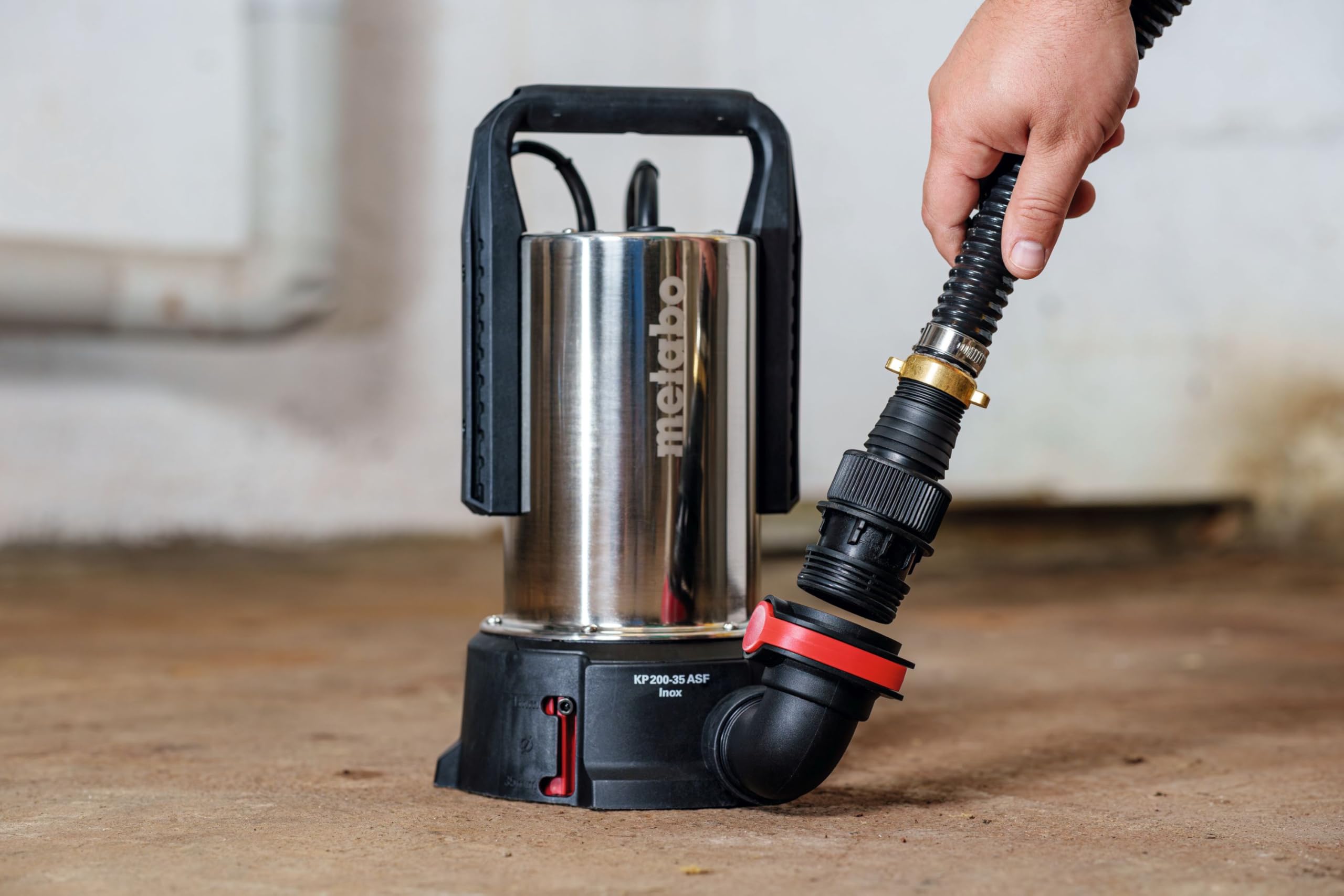 metabo Kombi‑Tauchpumpe KP 200‑35 ASF Inox - 620 W, 20.000 l/h, flachabsaugend bis 1 mm, Partikel bis 35 mm - Klar‑ & Schmutzwasser, elektronischer Schwimmerschalter, Edelstahlgehäuse, Quick‑Anschluss
