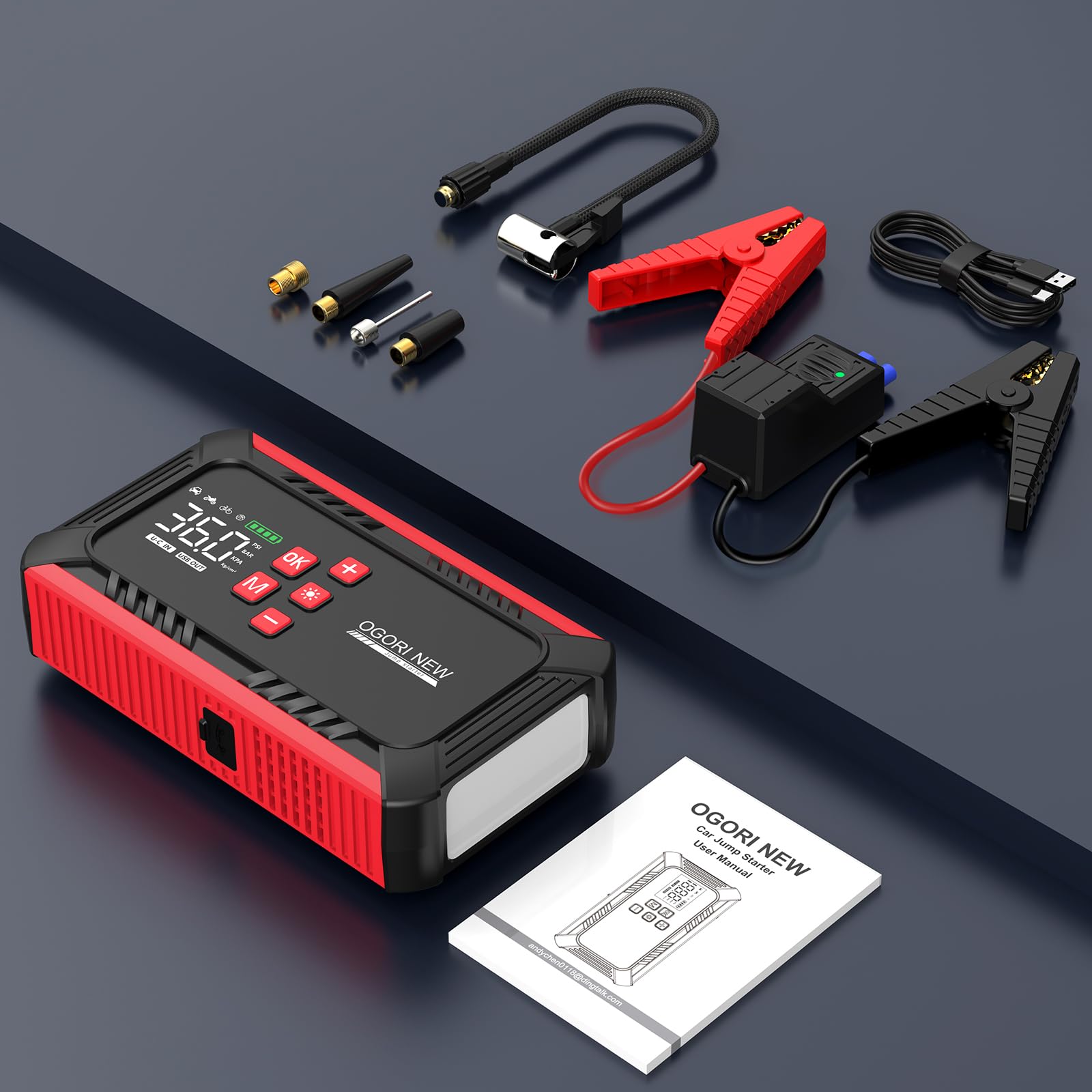 Booster Batterie Voiture 8000A,Demarreur Batterie Voiture avec Gonfleur 150PSI, Demarreur Batterie Voiture(8.0L Diesel/10.0L Gaz),12V Jump Starter pour Véhicule avec lumière LED/Écran LCD