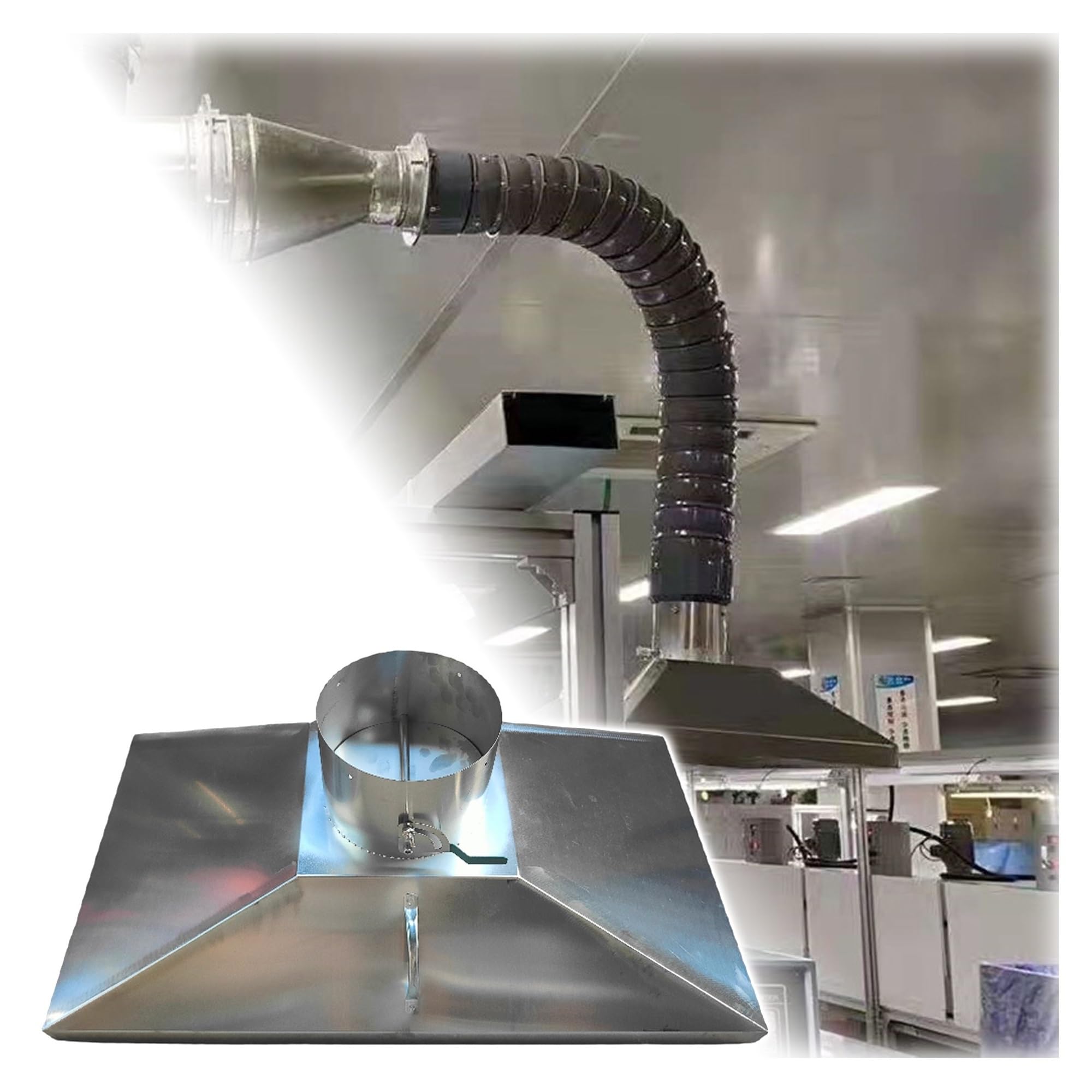 Campana extractora de Alta eficiencia de Acero Inoxidable - Colector de Humos Industrial para Soldadura y metalurgia, 20 cm (8"), 60 x 60 cm, Control de Polvo, extracción de Humos, filtració