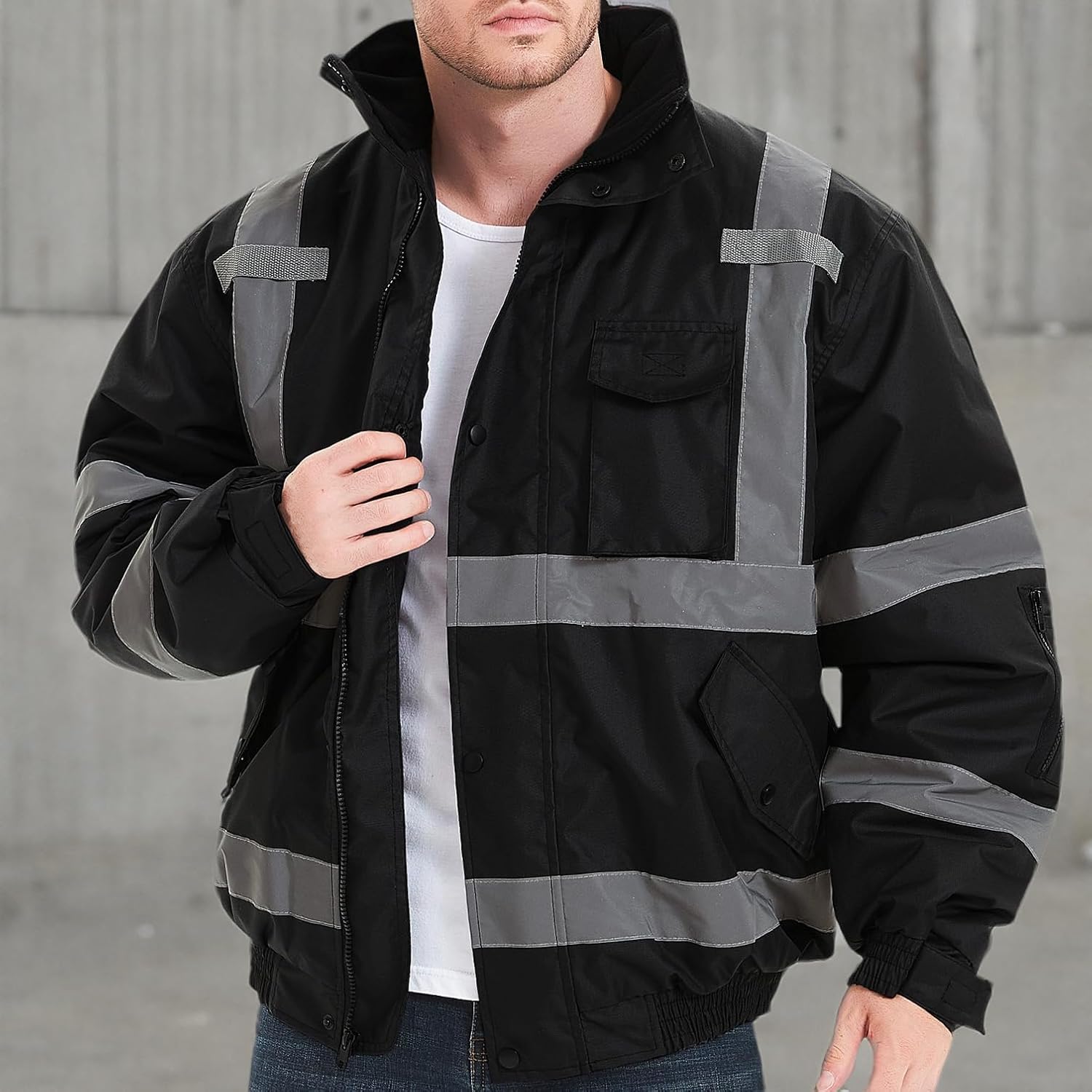 ProtectX High Visibility Waterproof Safety Jacket, Hi Visi Reflective Winter Construction Bomber Jacket for Men and Women - Image 8