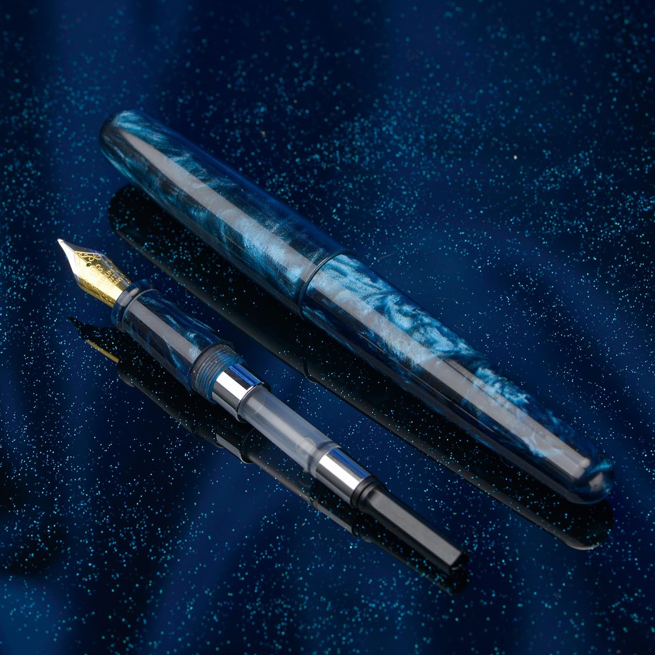 Füllfederhalter aus Kunstharz, Acryl, Blau / Schwarz, große Größe, EF/F/M, schöne Tinte, luxuriöses Geschenk für Büro, Business, Schule (EF 0,38 mm)