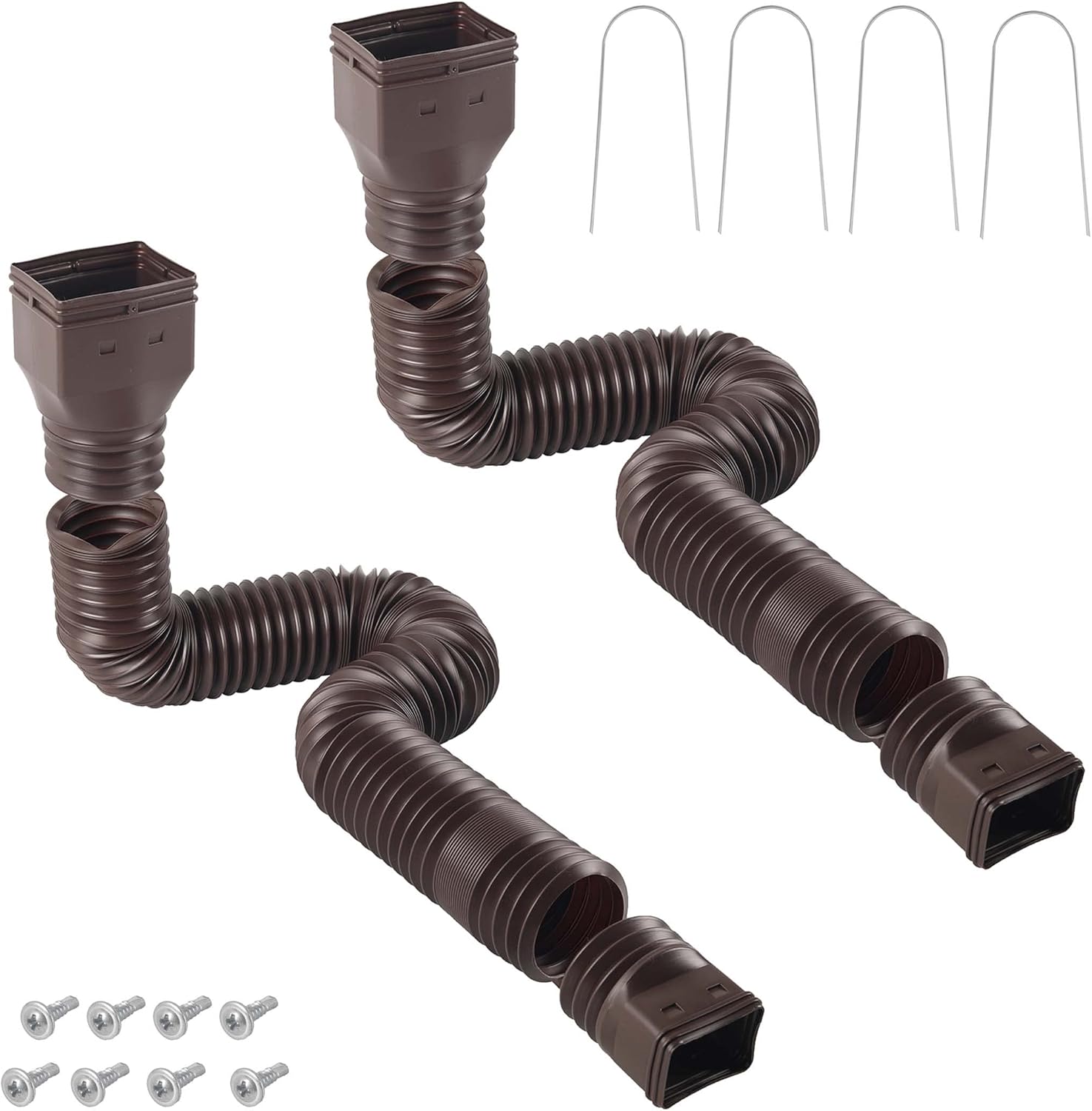(2Pack) Tongass Rain Gutter Downspout Extensions (Brown) Flexible