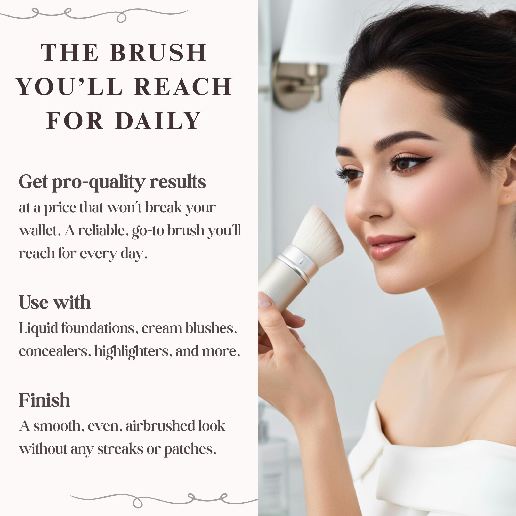 Kabuki Makeup Brush, White, Synthetic Hair, Professional Facial Brush with Retractable Handle, Portable Wand