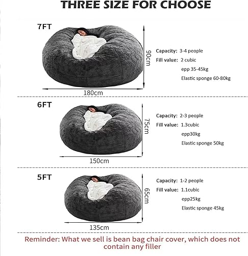 Miniatura 10 de BCU Funda para puf de gran tamaño, cómoda silla tipo puf para adultos sin relleno, de piel sintética, para sofá perezoso para sillas de sala de