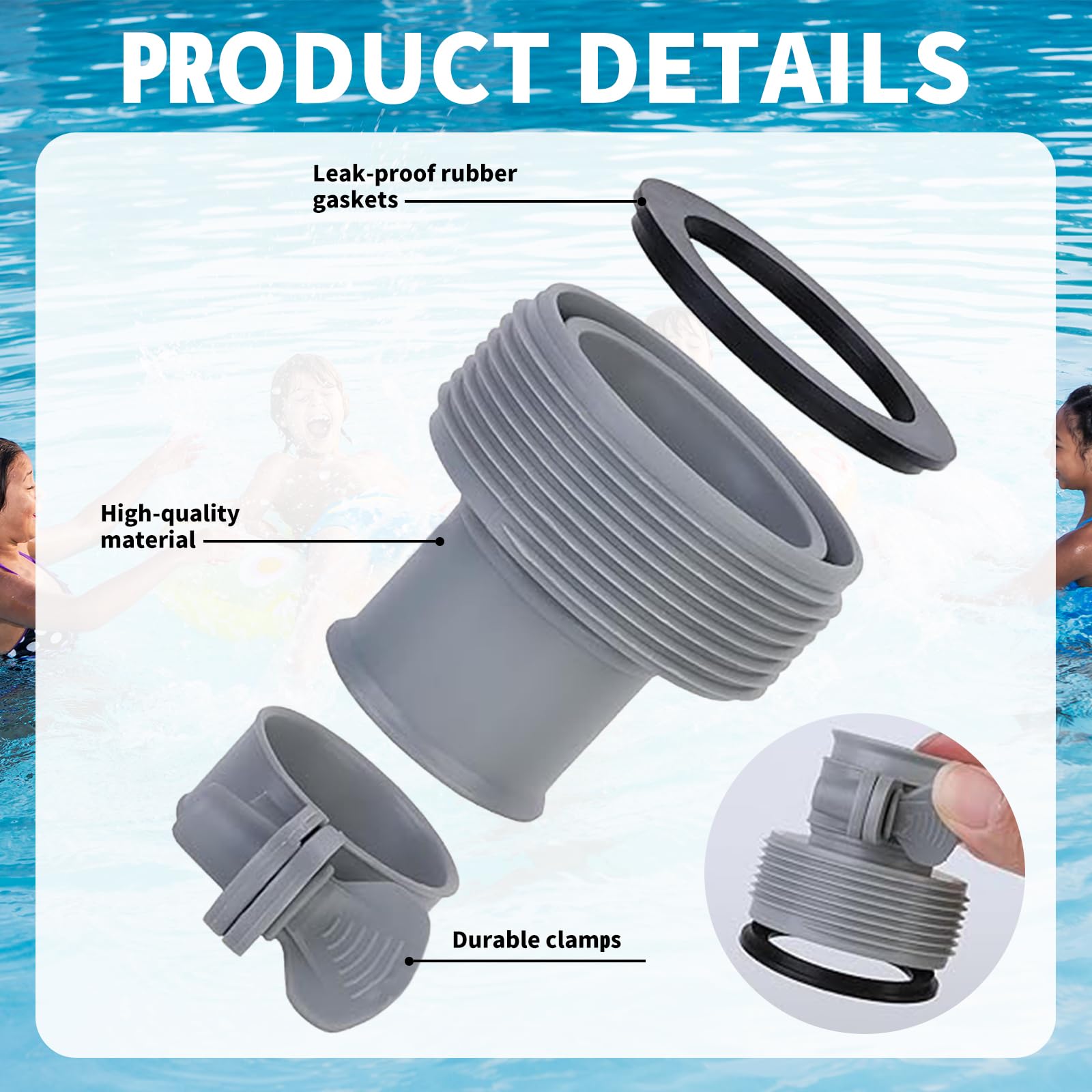 2 Pezzi Adattatore Tubo Piscina, Adattatore per Piscina B, Connettori per Tubi per Piscina, Raccordo per Tubo Spiralato Piscina, Accessori per Piscina per Raccordi da 1,5" (B)
