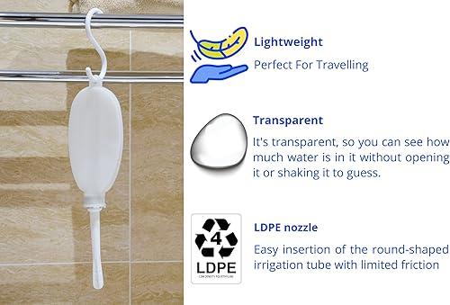 Miniatura 5 de Bolsa de ducha compacta de silicona, tamaño de bolsillo, kit de ducha de viaje reutilizable, capacidad de 24 onzas líquidas, color blanco