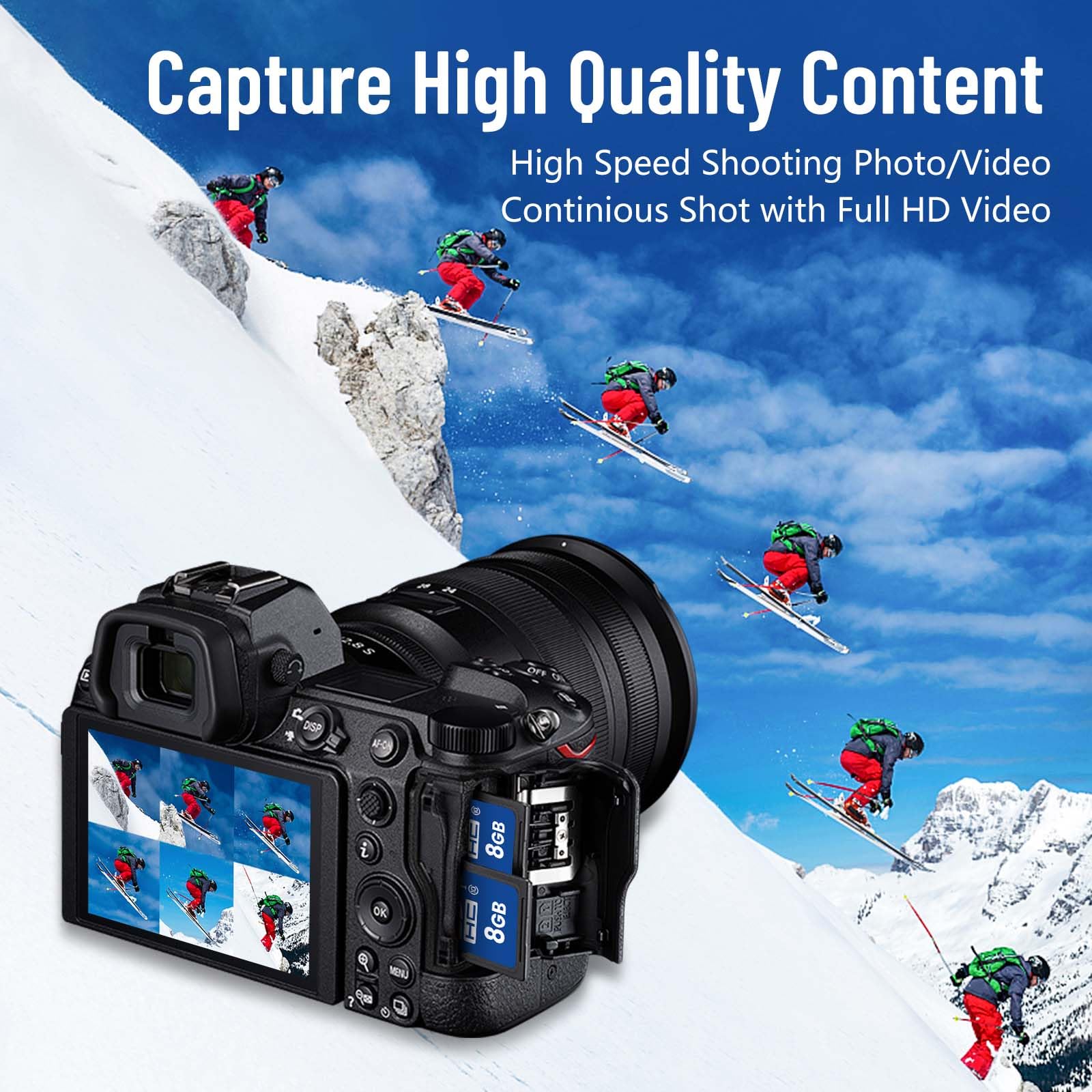 INDMEM Carte SD de 8 Go (lot de 3), cartes mémoire C10 SDHC UHS-I U1 Classe 10 haute vitesse Full 4K HD Vidéo compatible avec les appareils photo numériques point-and-shoot, caméscopes HD,