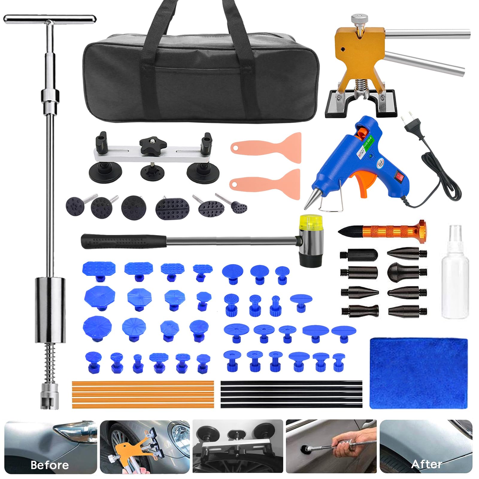 Kit Riparazione Ammaccature Auto Senza Verniciatura - Con Estrattore A Colla E Nastro | Per Porte E Superfici - Foto 5