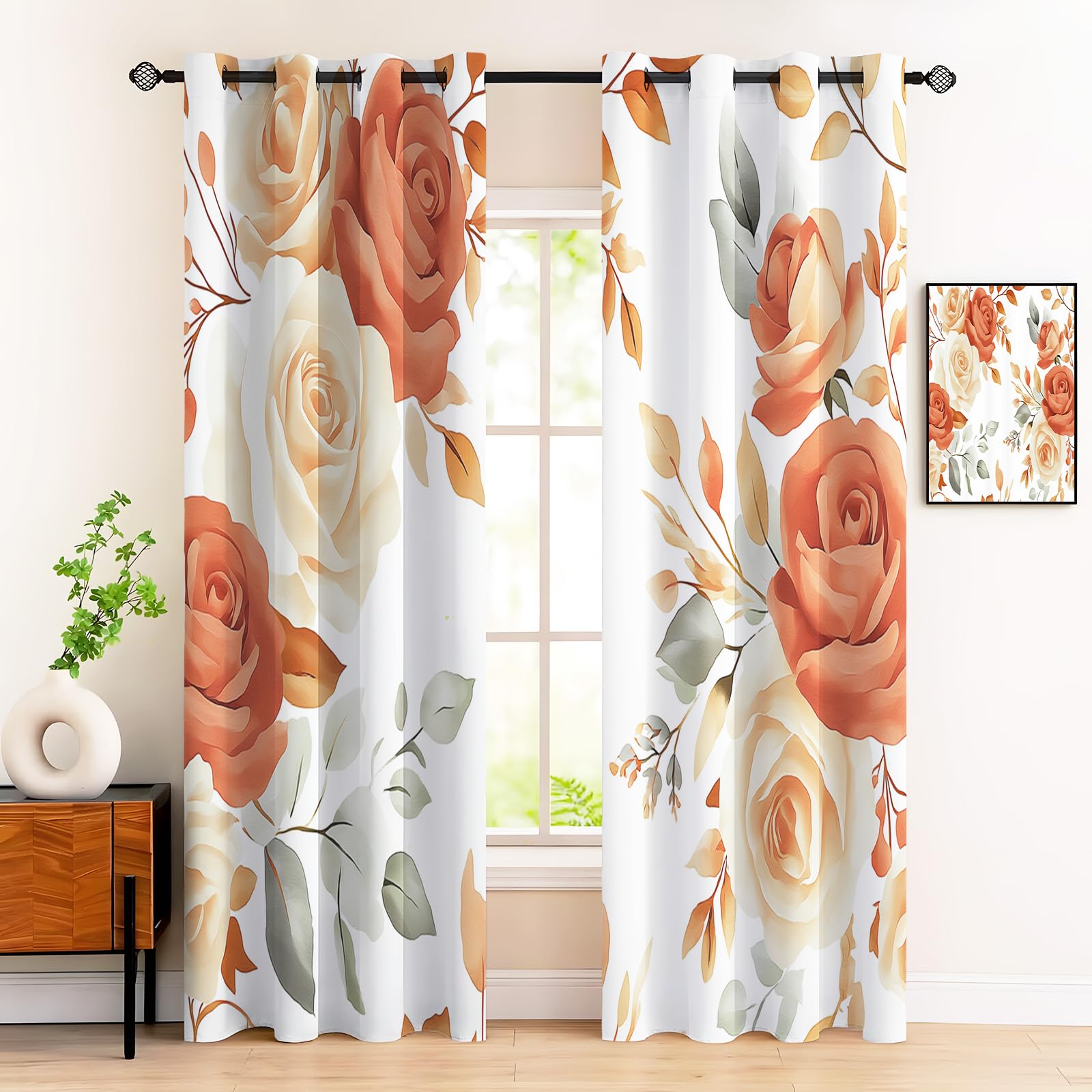 Rideau occultant thermique motif fleurs rose aquarelle pour isoler le salon du froid et du bruit