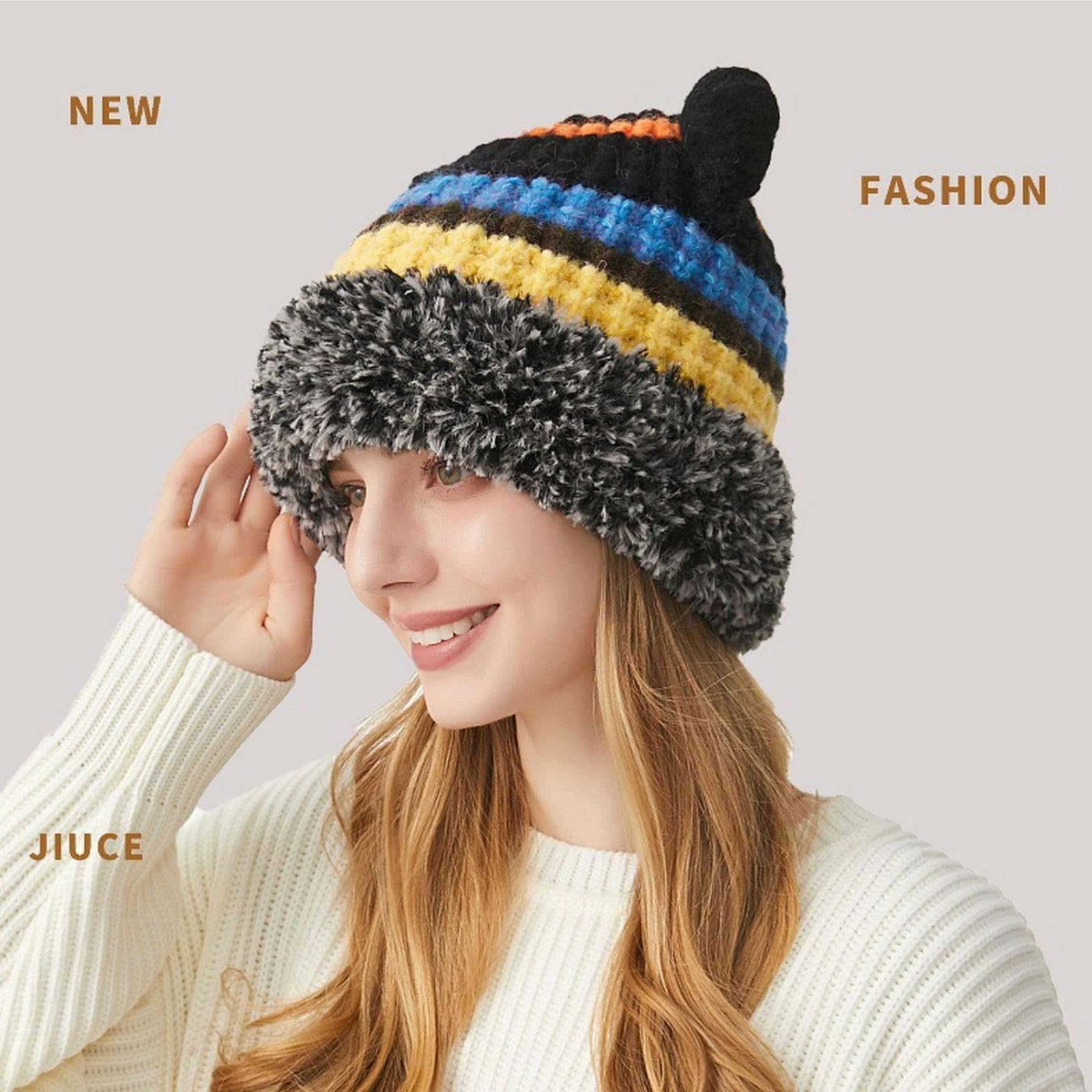 Sombrero Invierno Mujer Sombreros De Invierno para Mujeres Sofisticados Sombreros Unisex Al Aire Libre Fuzzy Winter Sombrero De Invierno Hecho A Mano Elegante-Negro