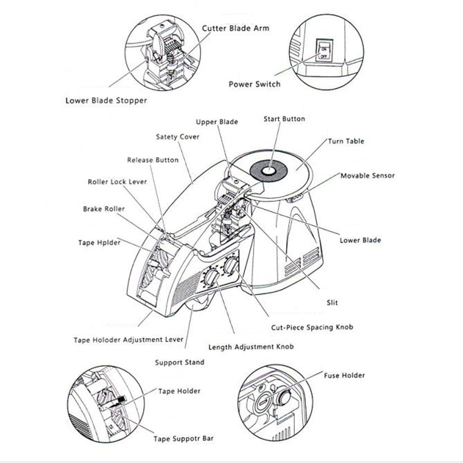 Runder Klebebandabroller, Präziser Schnitt, Automatischer Manueller Modus, Infrarot-Erkennung, Kompatibel mit Hochtemperatur-Klebeband, Transparentes Klebeband (EU-Stecker