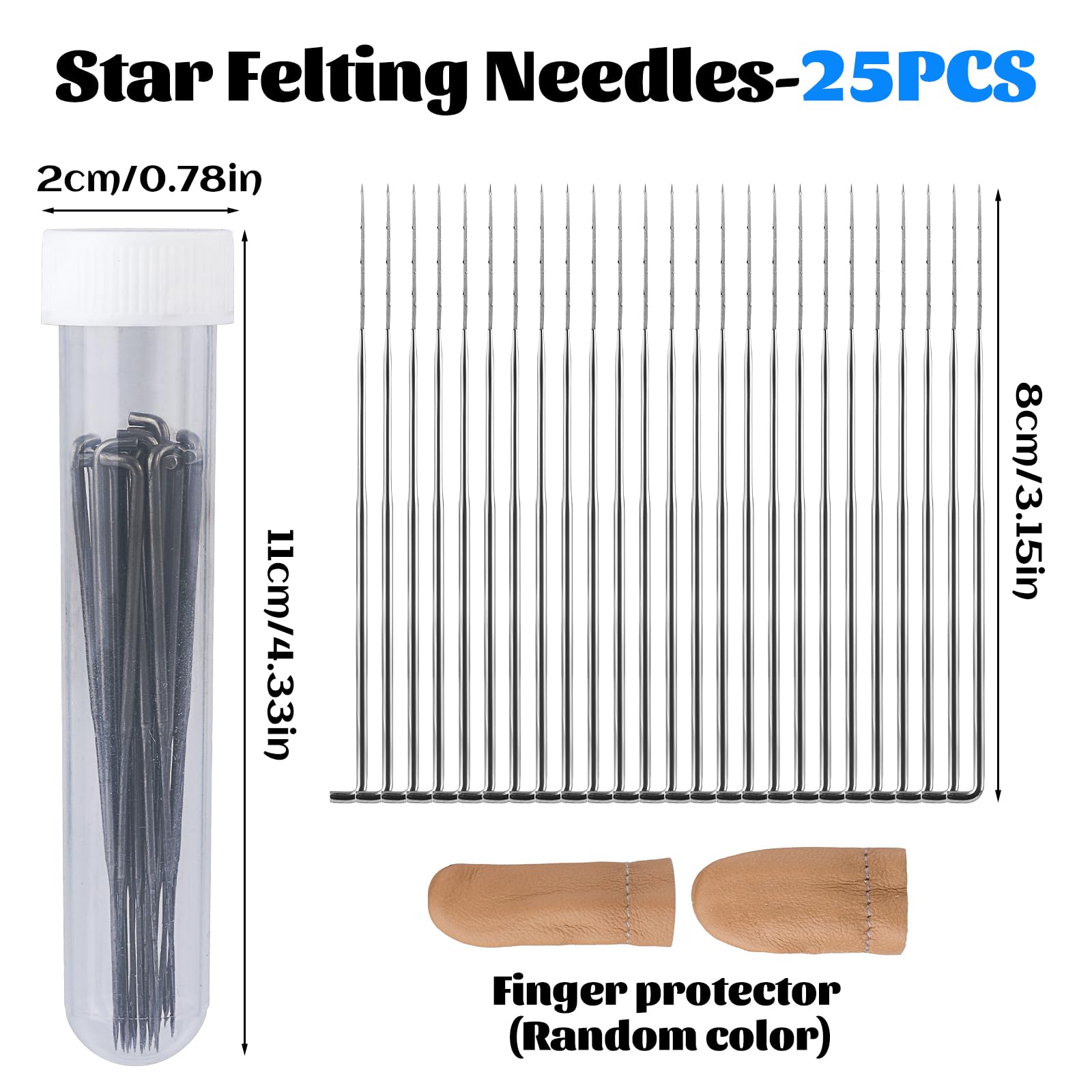 Kit de fieltro de aguja con 25 agujas de fieltro de lana, agujas de punto de estrella, suministros de fieltro de aguja, kit de inicio de fieltro de aguja, botellas de aguja, hacer animales de fieltro,