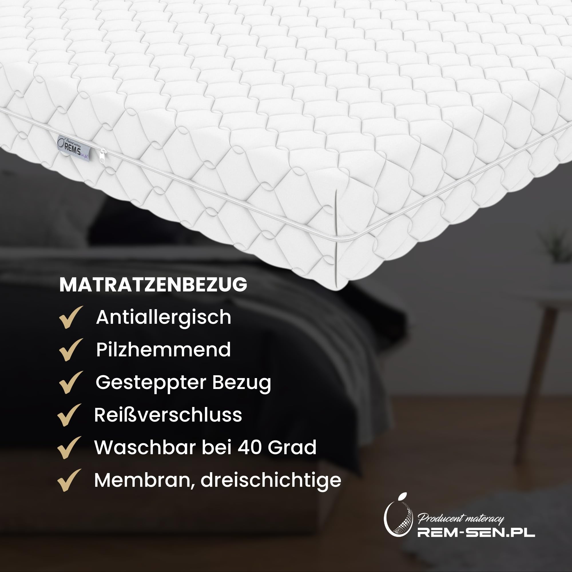 REM-Sen Matratze 80x180cm Höhe 10 cm Härtegrad 4 (H4) aus elastischem Polyurethanschaum mit Komfortschaum und Dreilagige Membranhülle, Matratze für Kinder, Erwachsene Öko-Tex Zertifiziert