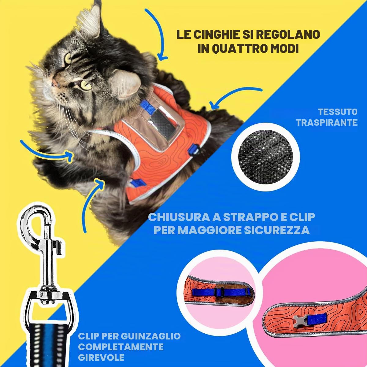 TRAVEL CAT The Pathfinder - Pettorina per gatti con tasca per localizzatore GPS, alimentata da Tractive, a prova di fuga, per gatti piccoli e grandi, gattini (arancione, L)