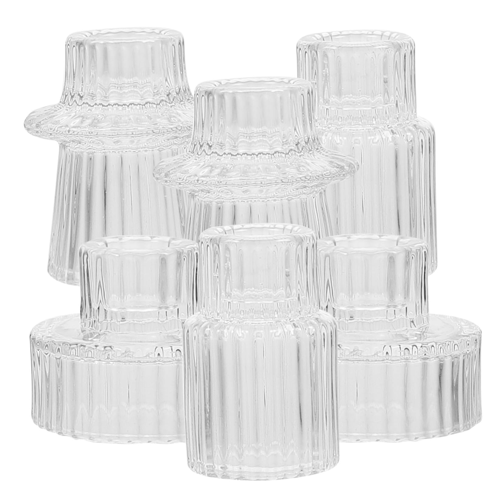 6stücke Glas Kerzenhalter für Tischdeko Spitzkerzen Hochzeitsfeiern Partys Weihnachten
