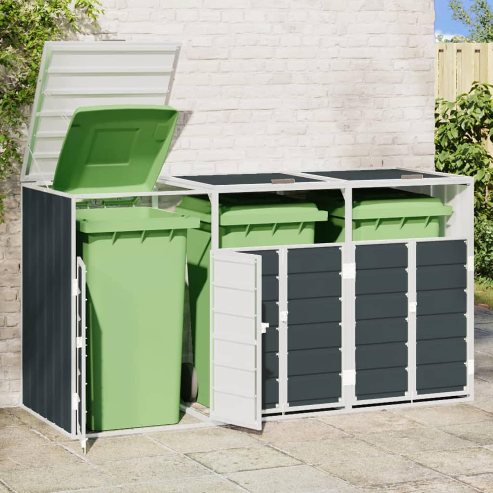 Gecheer Mülltonnenbox für 3 Tonnen Anthrazit 216x81x115 cm Stahl, Mülltonnenverkleidung Müllbox für Vorgärten Seitengänge Mietwohnungen4006181