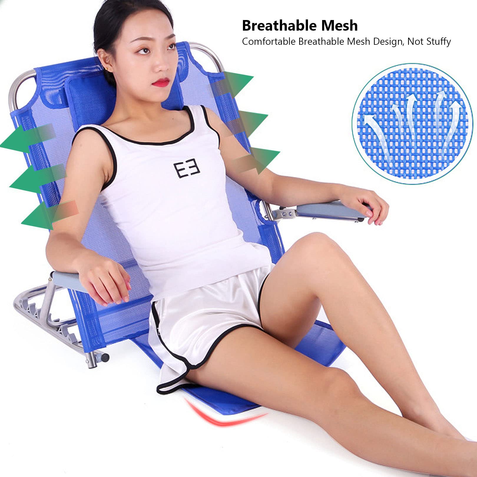 Lightweight Back Rest Lumbar Support Bed Backrest Adjustable Angle Back Rest with Armrest, Bed Prop Up for Adults, Sit Up in Bed Frame, Breathable Fabric, Stainless Steel Frame, Load-Bearing 120KG