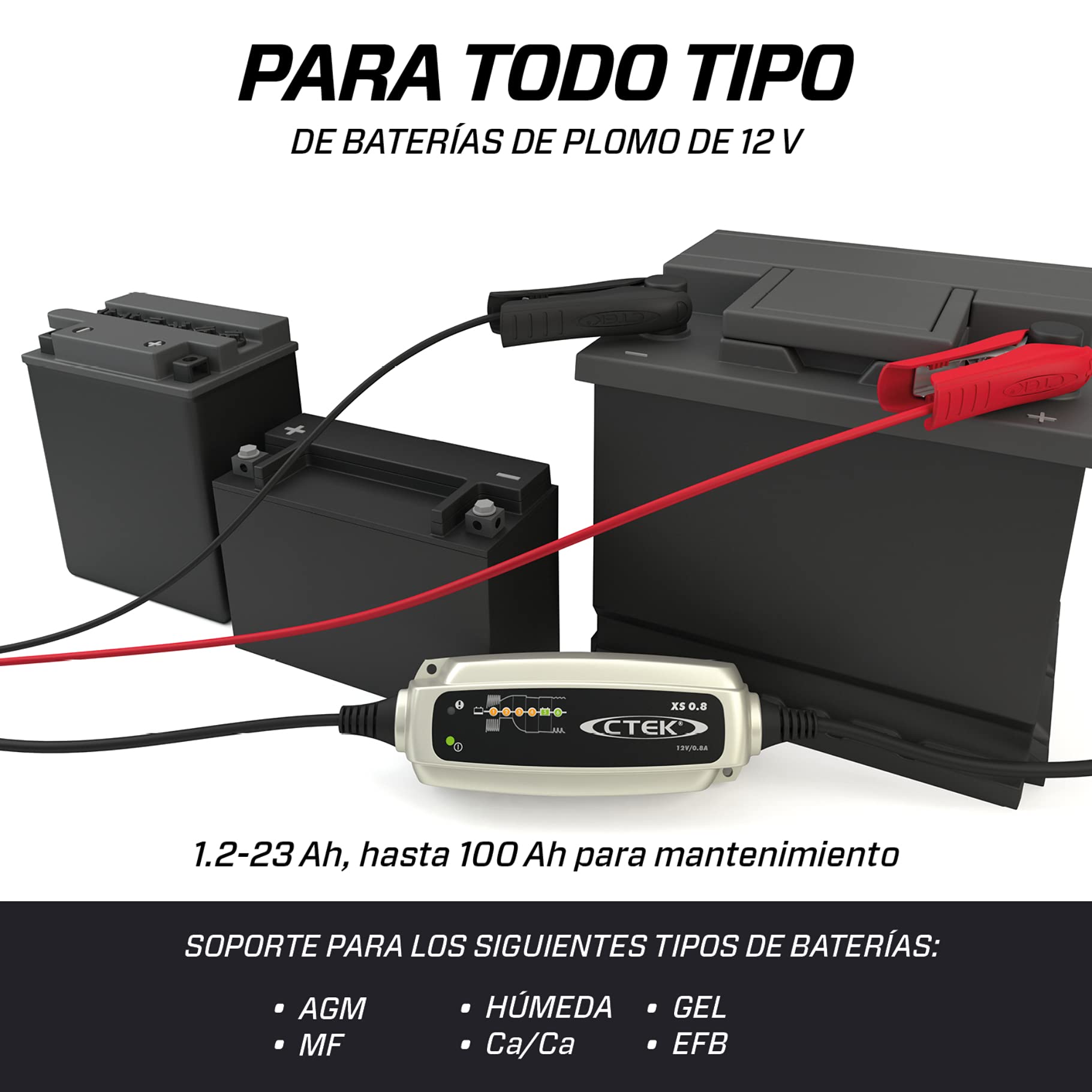 CTEK XS 0.8 Cargador Batería 12V 0.8A, Cargador Inteligente Baterias, Cargador Batería Moto, Quad, Moto De Nieve, Jetski, Moto De Agua Y Cortacésped, Mantenedor De Batería Y Desulfatador De Batería