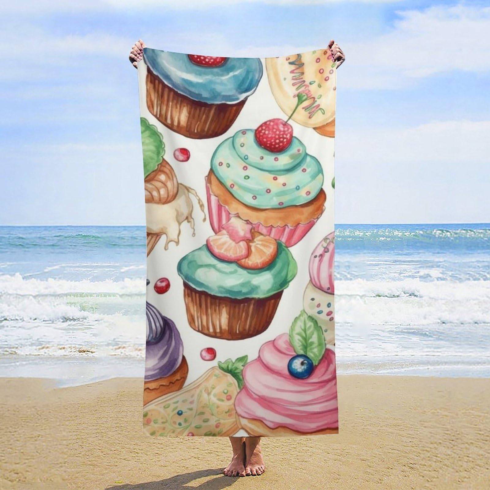 Anceky Oversized Cupcakes Beach Towel Soft Microfiber Bath Towel Quick Dry Absorbent Travel Pool Towels Lightweight Sand Free Blanket Machine Washable for Swim Picnic
