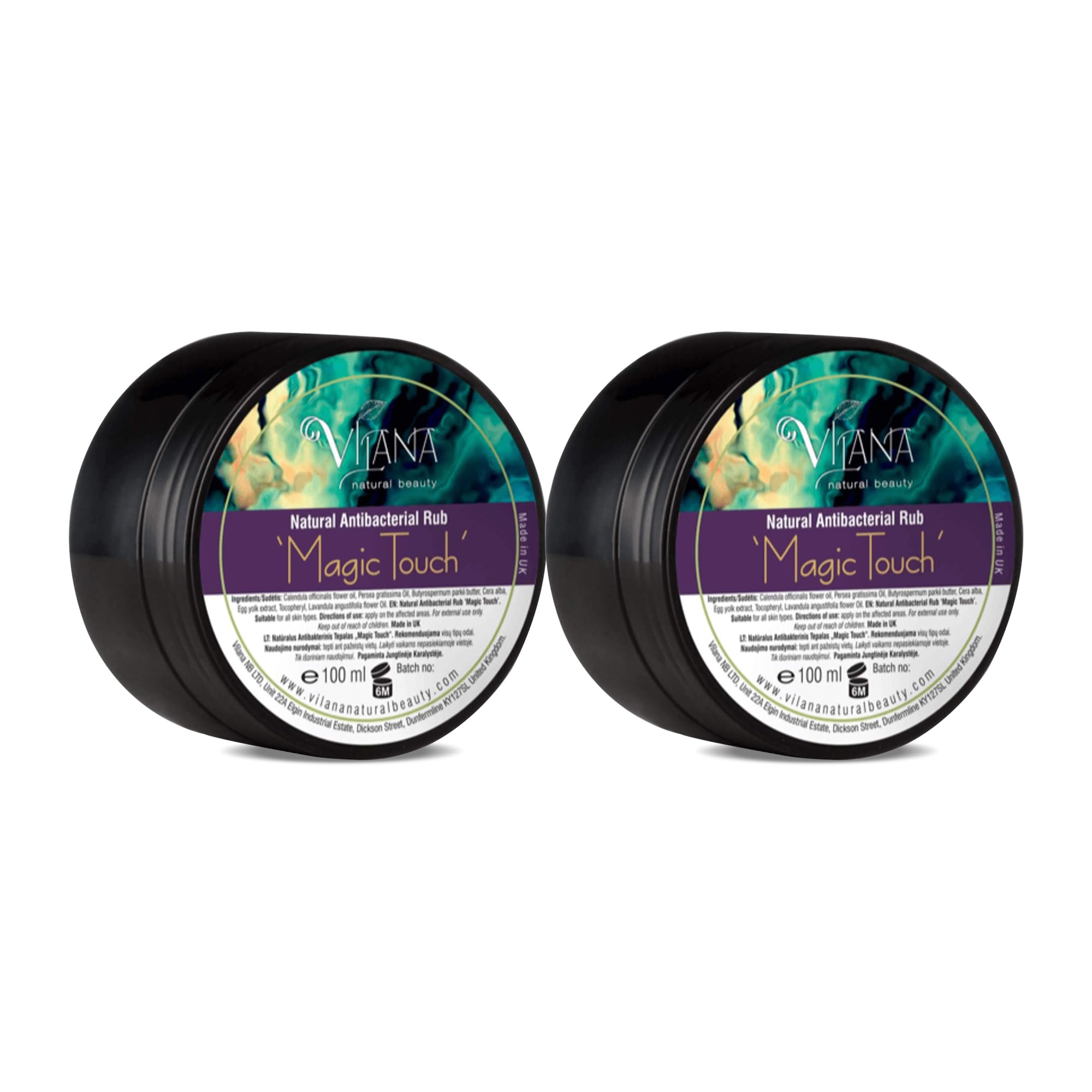 Vilana 100% Natural Magic Touch Antibacterial Salve, Soothes Irritated Damaged Skin, Itching, Dry Skin, Cold Sores, Rashes, Bruises, Sulphate-Free Balm, Magic Healer with Natural Oils 100 ml (Pack 2)