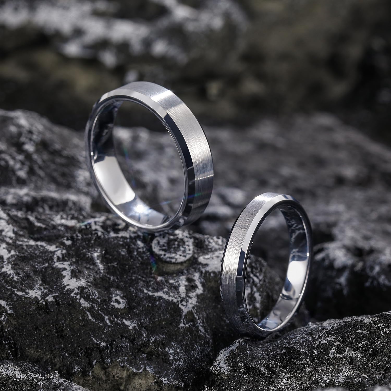 Greenpod 4mm 6mm Tungsten Carbide Ring for Men Women Beveled Edge Brushed Silver/Black/24K Gold Plated Wedding Band Comfort Fit Size 4-13 - Image 3