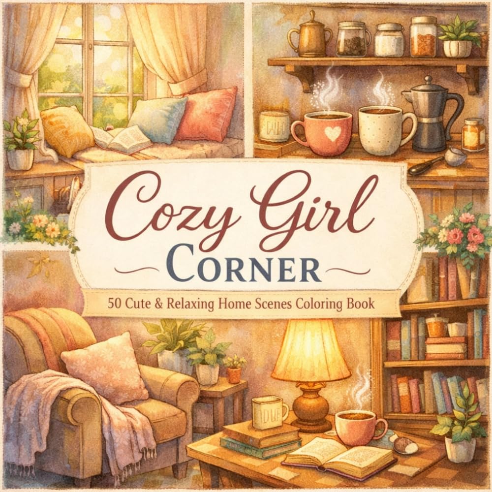 cozy girl corner coloring book: A Bold and Easy Coloring Book for Adults and Teens Featuring Hygge Home Scenes, Comfy Nooks, and Relaxing Interior Designs for Stress Relief