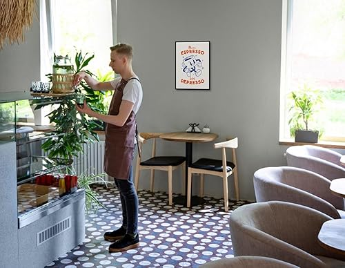 Miniatura 5 de MINI ZOZI Arte retro de pared de café con texto en inglés "More Espresso Less Depresso", póster para decoración de habitación, lienzo, fotos con