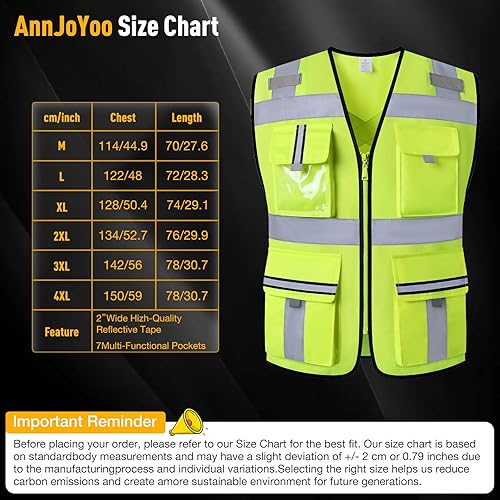 Miniatura 7 de Chaleco de seguridad clase 2 con cremallera frontal y múltiples bolsillos, chaleco de alta visibilidad, cumple con las normas ANSIISEA
