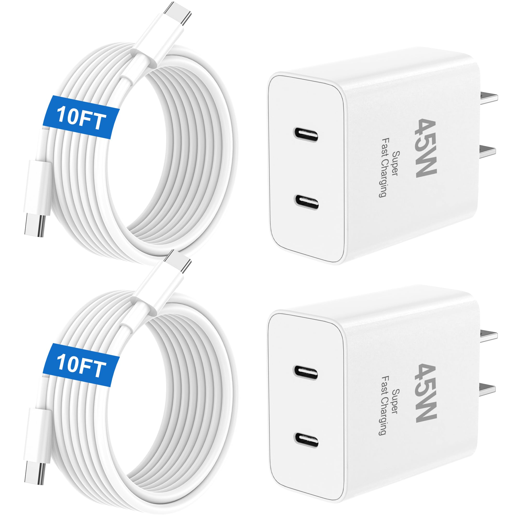 16 caricabatterie a ricarica rapida, 45 W USB C doppia porta super veloce blocco di ricarica per telefono con cavo di ricarica tipo C lungo 3 m per telefono 16 Pro/16 Pro Max/15 Plus/15 Pro/S25 Ultra