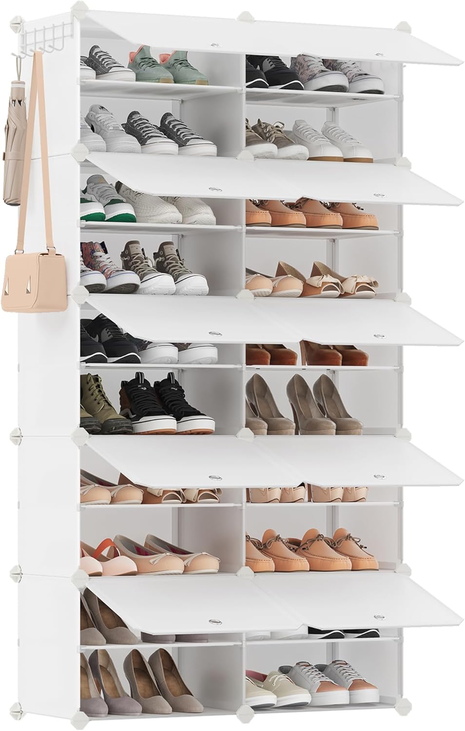 SONGMICS Étagère à chaussures 10 compartiments, étagère de rangement modulable, compartiment 30 x 40 x 30 cm, porte, structure en acier, plastique, pour couloir, chambre, entrée, blanc nuage LPC035W02