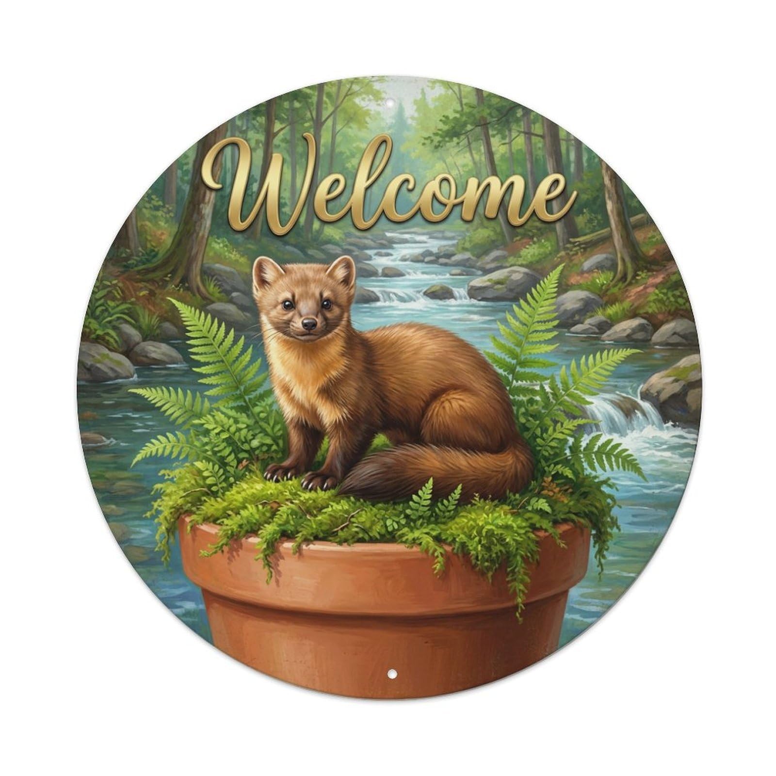Welcome Marten Forest Moss Metal Tin Sign