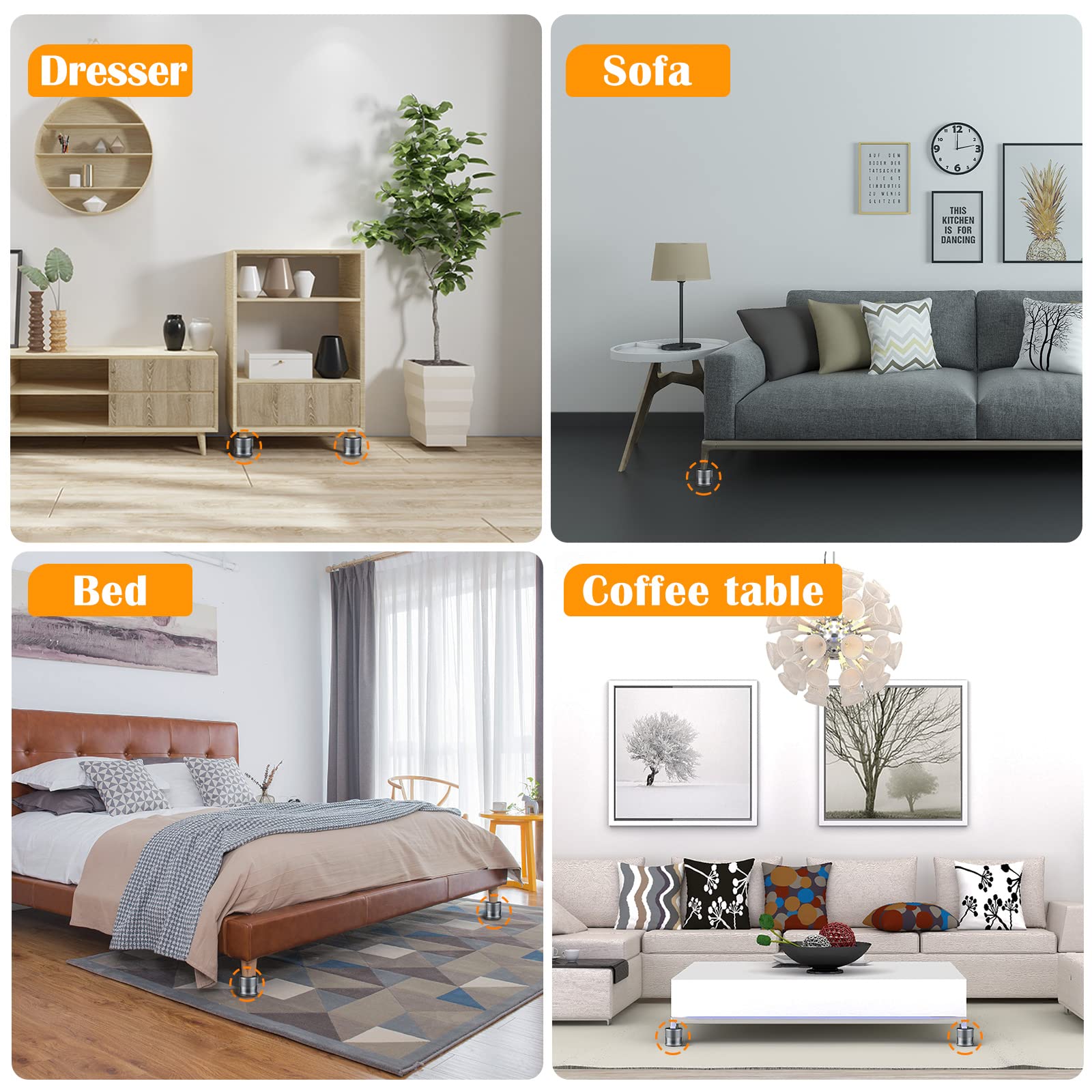 Elevadores de cama de 1.5 pulgadas resistentes, elevadores de muebles de metal, autoadhesivos para ajustar la altura de 0.9 a 1.7 pulgadas, soporta hasta 2200 libras, juego de 4 unidades (gris)