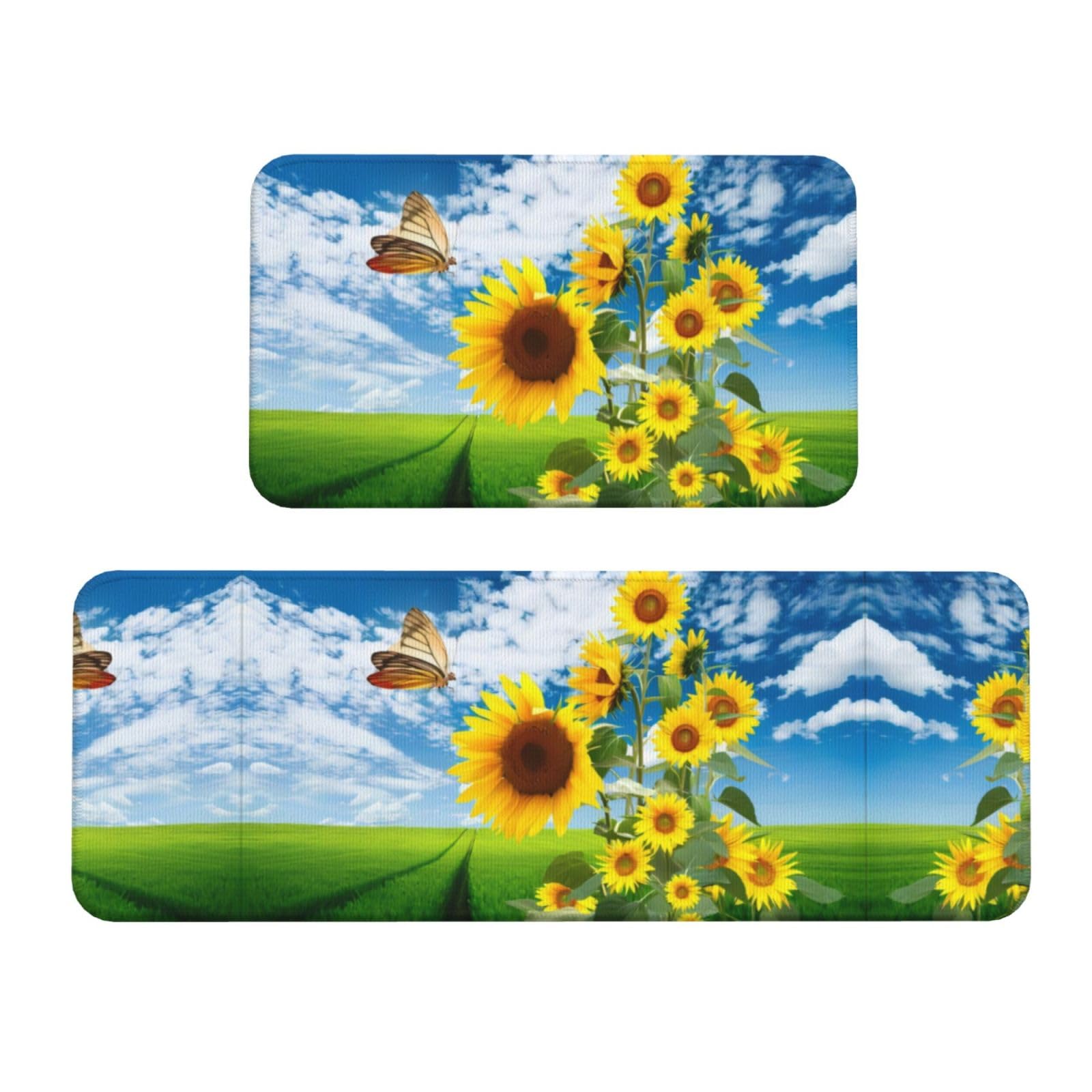 Juego de 2 alfombrillas de cocina con diseño de girasoles y base antideslizante para fregadero 1