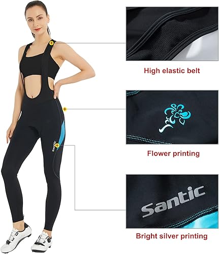 Miniatura 3 de Santic Mallas de ciclismo acolchadas para mujer, con bolsillo, transpirables