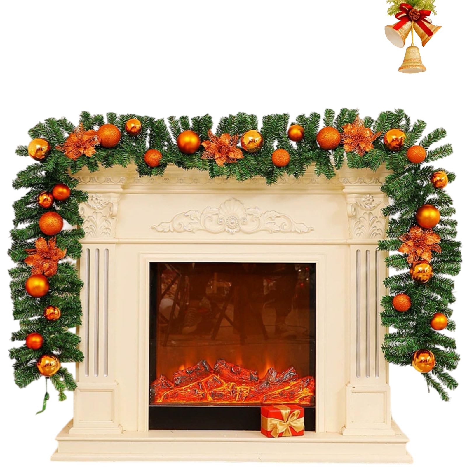 Weihnachtsgirlande Girlanden für Weihnachtsdekorationen Dekoriert mit Blumen, Kugeln und Herbstdekorationen für Treppen, Wände, Türen Innen- und Außenbereich