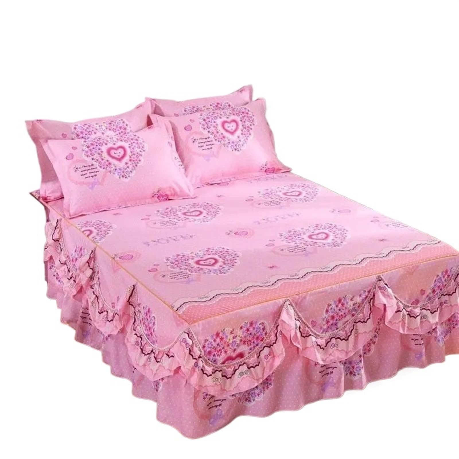 EJvkrbtx Ruffle Wrap Bedspread Set Bed Skirt 2 Pillowcases Printed Washable Soft Multiple Sizes(F,180x200cm)