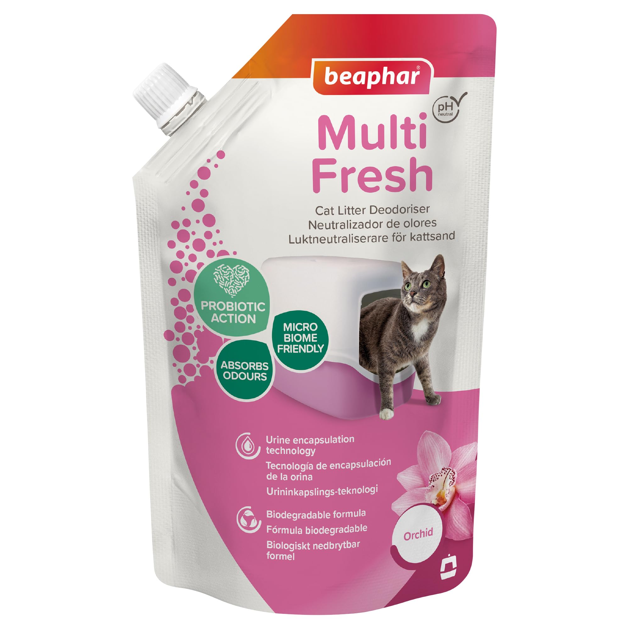 Beaphar - Multi Fresh Cat Litter Deodoriser Orchid 400g - Urine Encapsulation Technology – Prebiotics Absorb and Reduce Unpleasant Odours - Doubles Cat Litter Life - Biodegradable