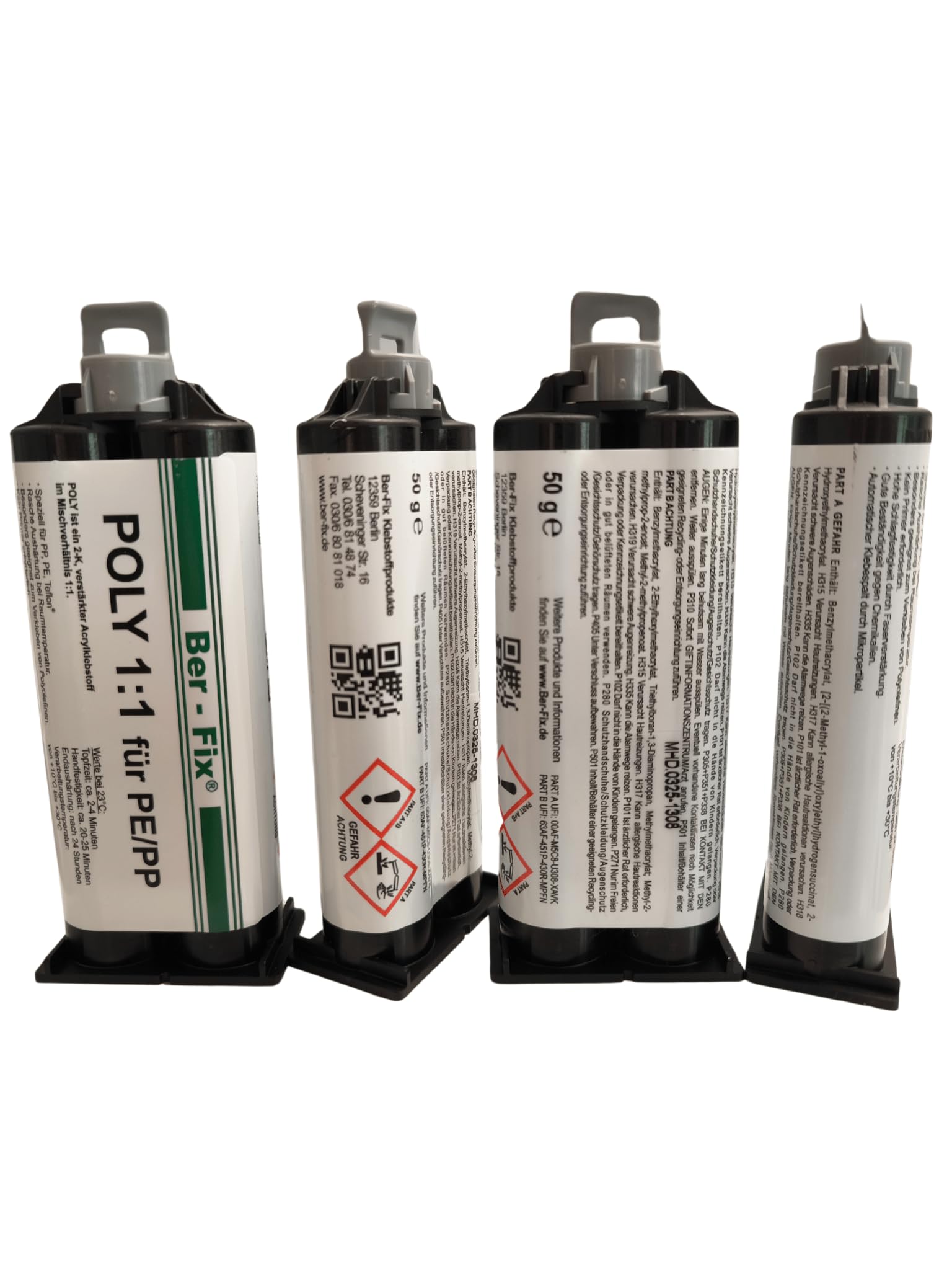 Ber-Fix 2K Poly Spezialkleber 2x50g + 12 Düsen PE PP HDPE primerlos 50g