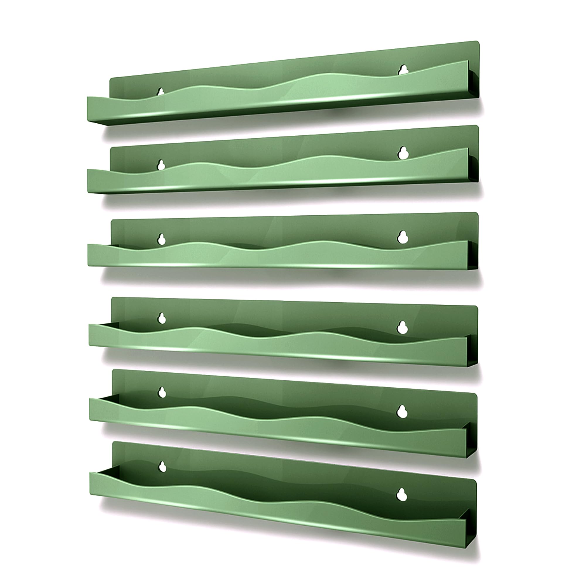 YMVV 6 Pack Nail Polish Wall Mounted Shelf,15 Inch Nail Polish Floating Shelves for 66-90 Bottles Multi-Purpose,Ideal Gift, Great Display for Salons Retailers,Dark Green