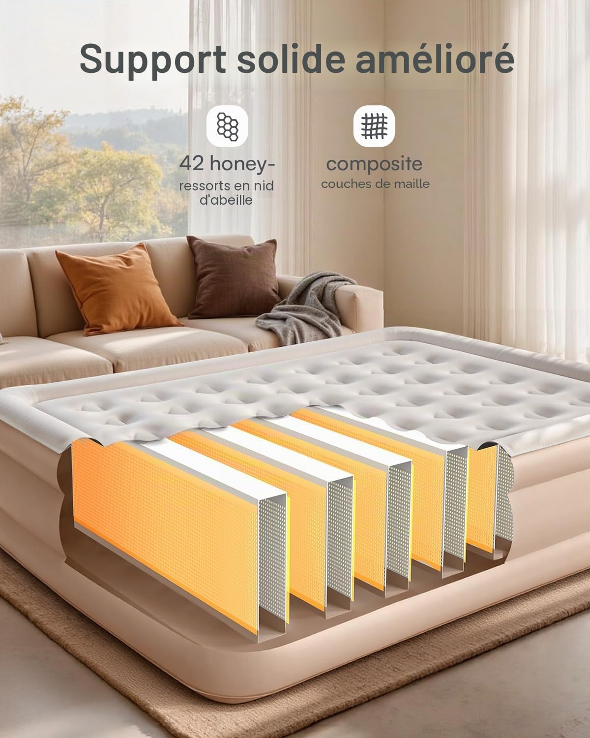 Airefina Matelas Gonflable pour Grand lit avec Pompe intégrée, Matelas Gonflable amélioré de 45,7 cm avec Sac de Transport, Grand lit Gonflable pour Camping, Maison, invités, Colchones gonflables