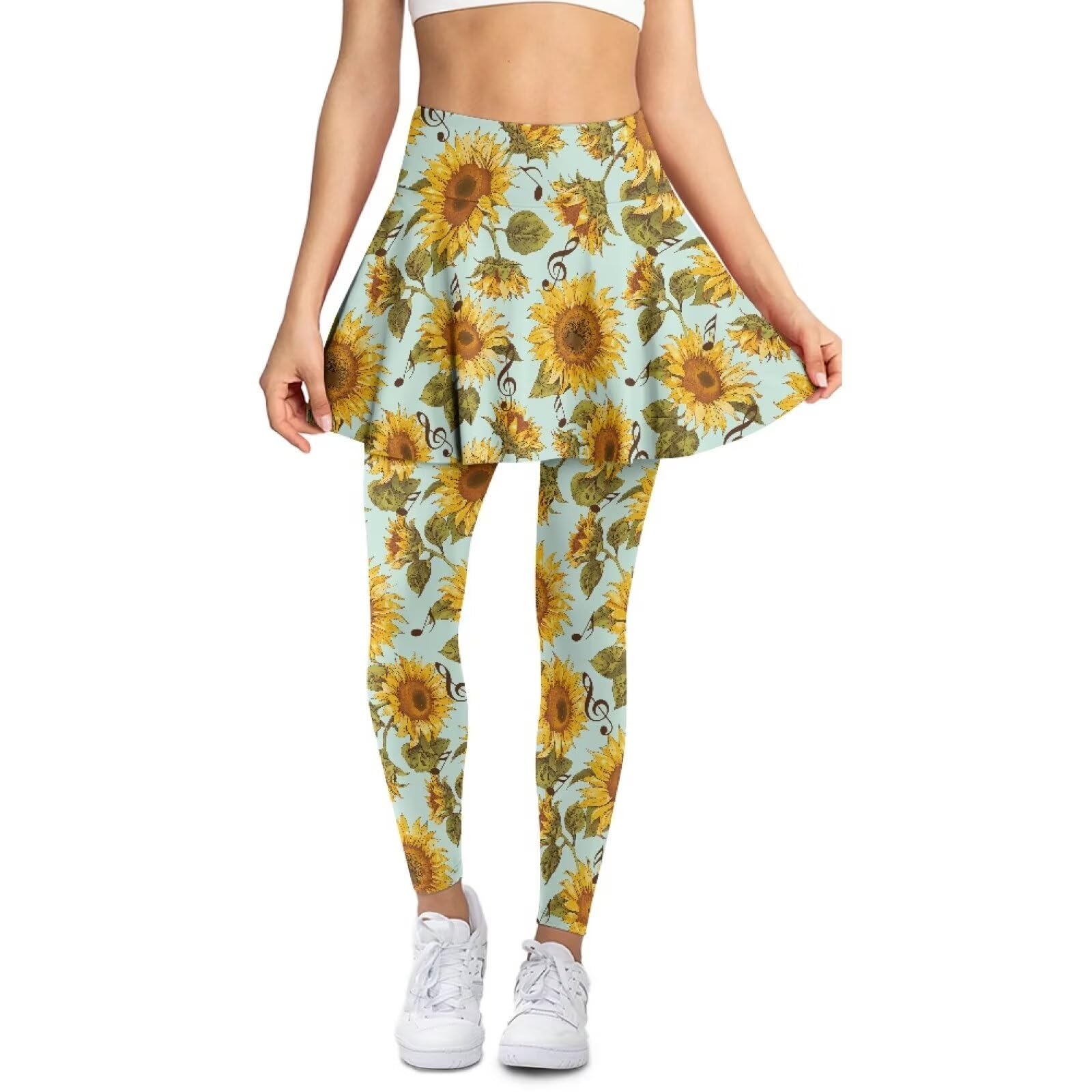 Flaishyardaw Skirted Leggings for Women with Pockets Tummy Control High Waist Workout Yoga Pants