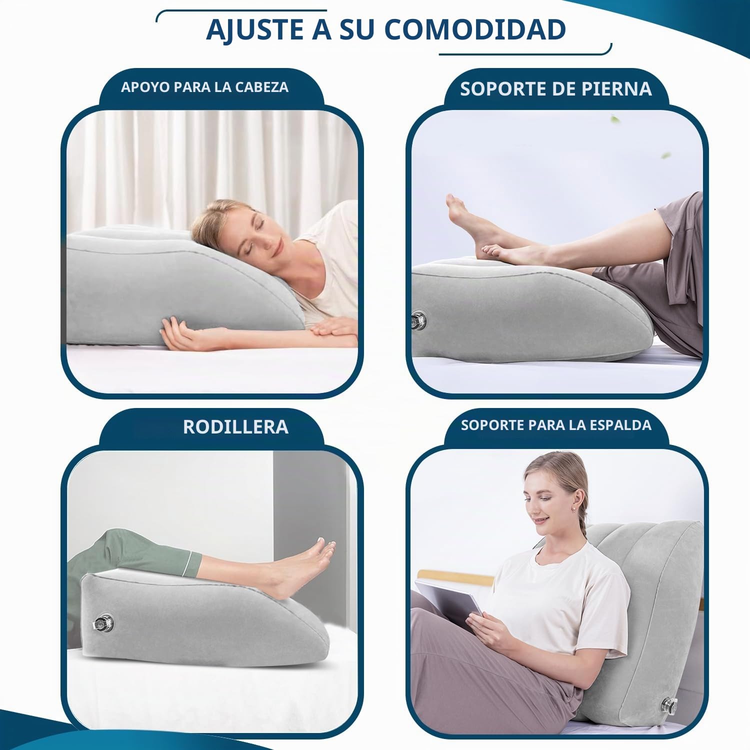 Cojín elevador venoso, cojín inflable elevador de piernas, cojín de apoyo cómodo para dormir, mejora la circulación sanguínea, gris, portátil
